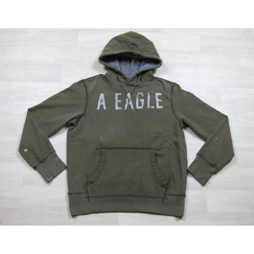 Y2K American Eagle Hoodie Sweatshirt Men's (M) Opaque Print Preppy Mallcore 2009
